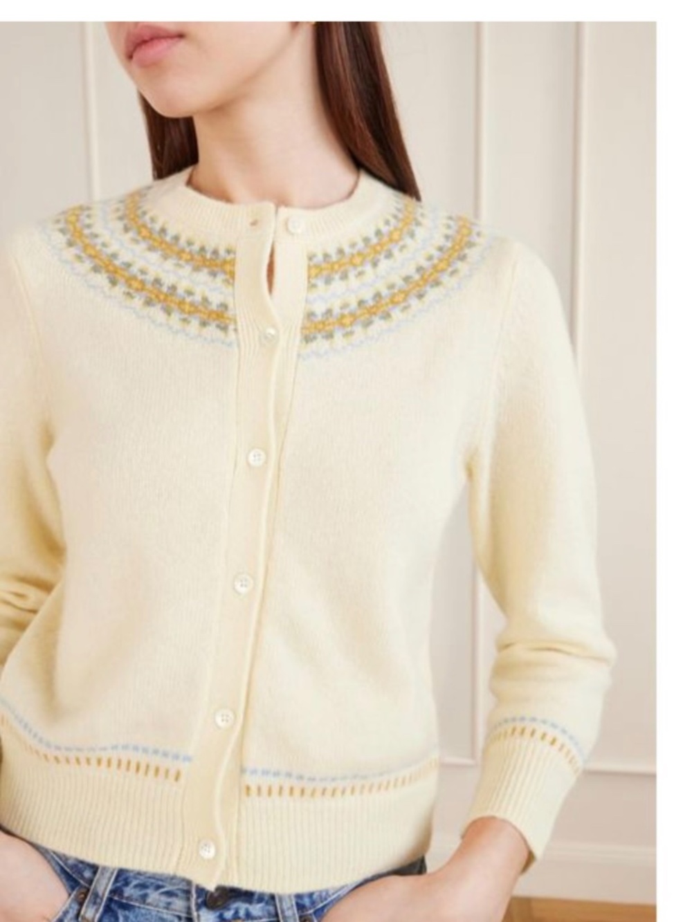 NWT DĂEN Olympe Cardigan S Gateau Annecy Fair Isle Wool Cashmere Ivory - Picture 5 of 13
